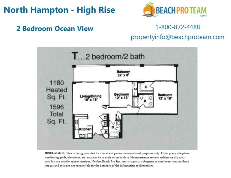 Kingston Plantation - North Hampton Floor Plan T - 2 Bedroom Ocean View